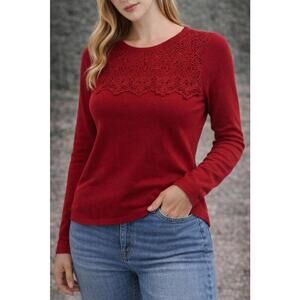 Buffalo David Bitton Women’s Red Lace Long Sleeve Top Size Small Casual Knit